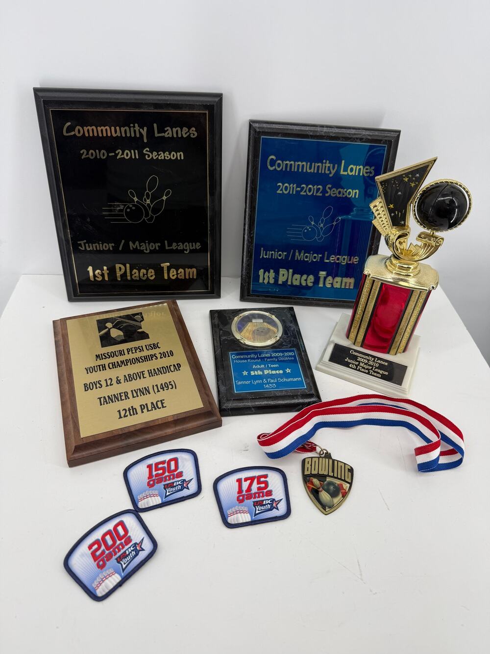 Bowling Trophy Plaque Medal Lot Repurpose Craft Parts Awards Patches DIY Decor